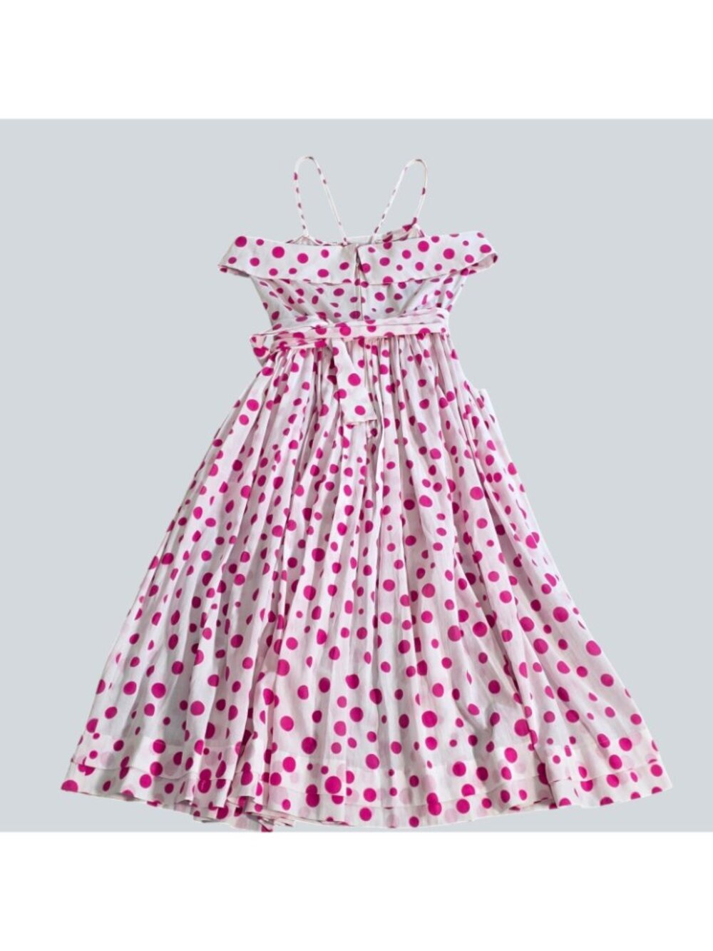 Vtg Bessi Firenze Italy Dress US 8 Pink Polka Dot Cotton Belted Midi Retro Chic - Picture 16 of 16